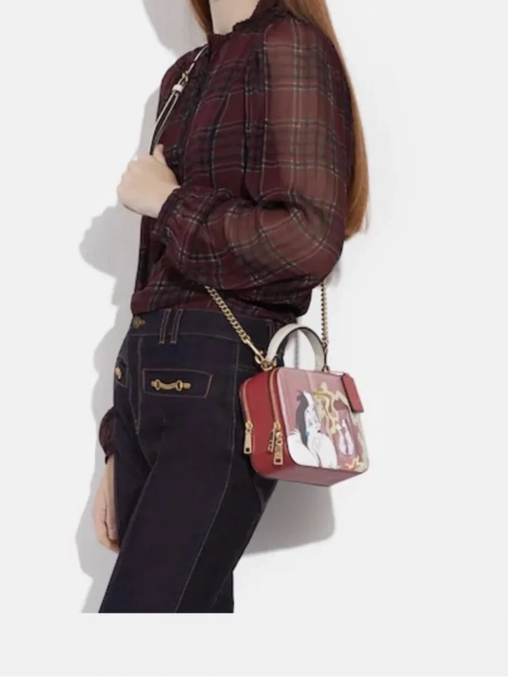 2022 Coach Disney x CoachBox Crossbody Cruella Motif leather Red Apple Multi Bag